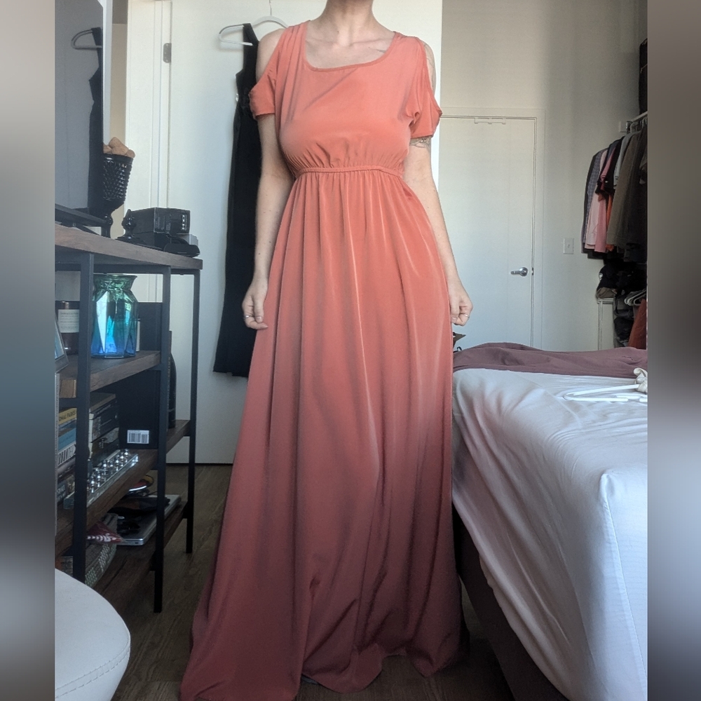 Peach Long Cold Shoulder Cocktail Dress